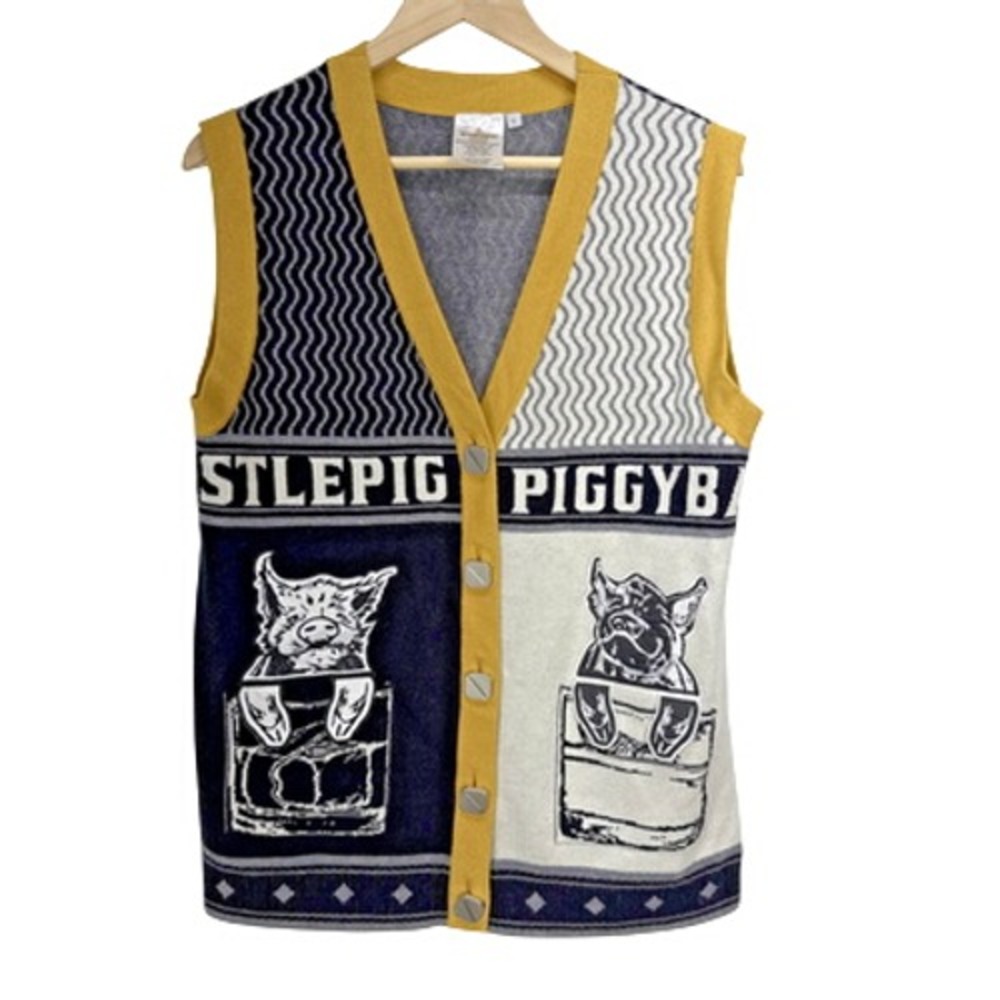 Whistlepig Ugly Pigmas Sweater Vest Rye Whiskey Size M Button Up V-Neck Holiday